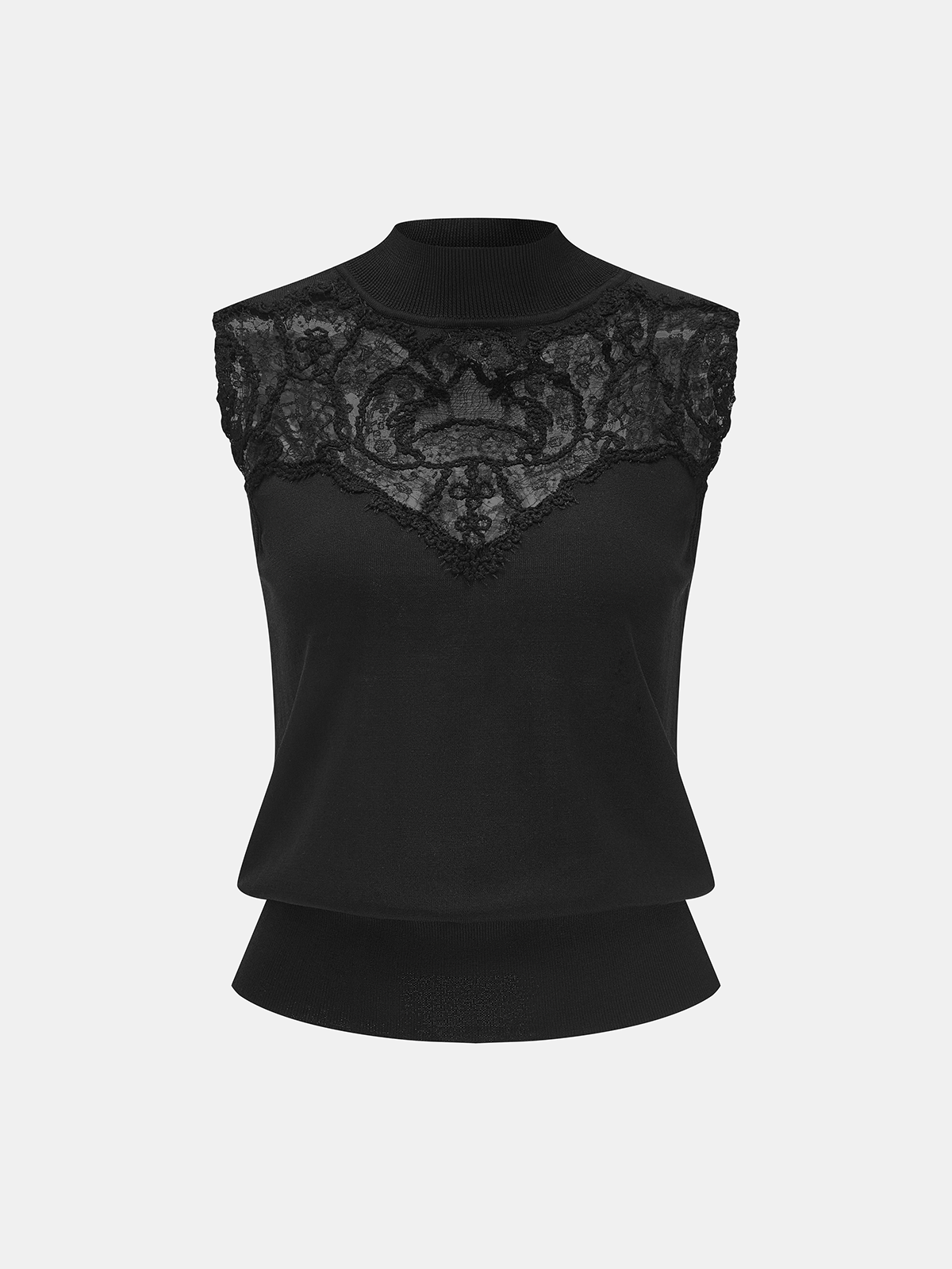 Lace Panel Mock Neck Knit Tank Top for Women Summer Casual