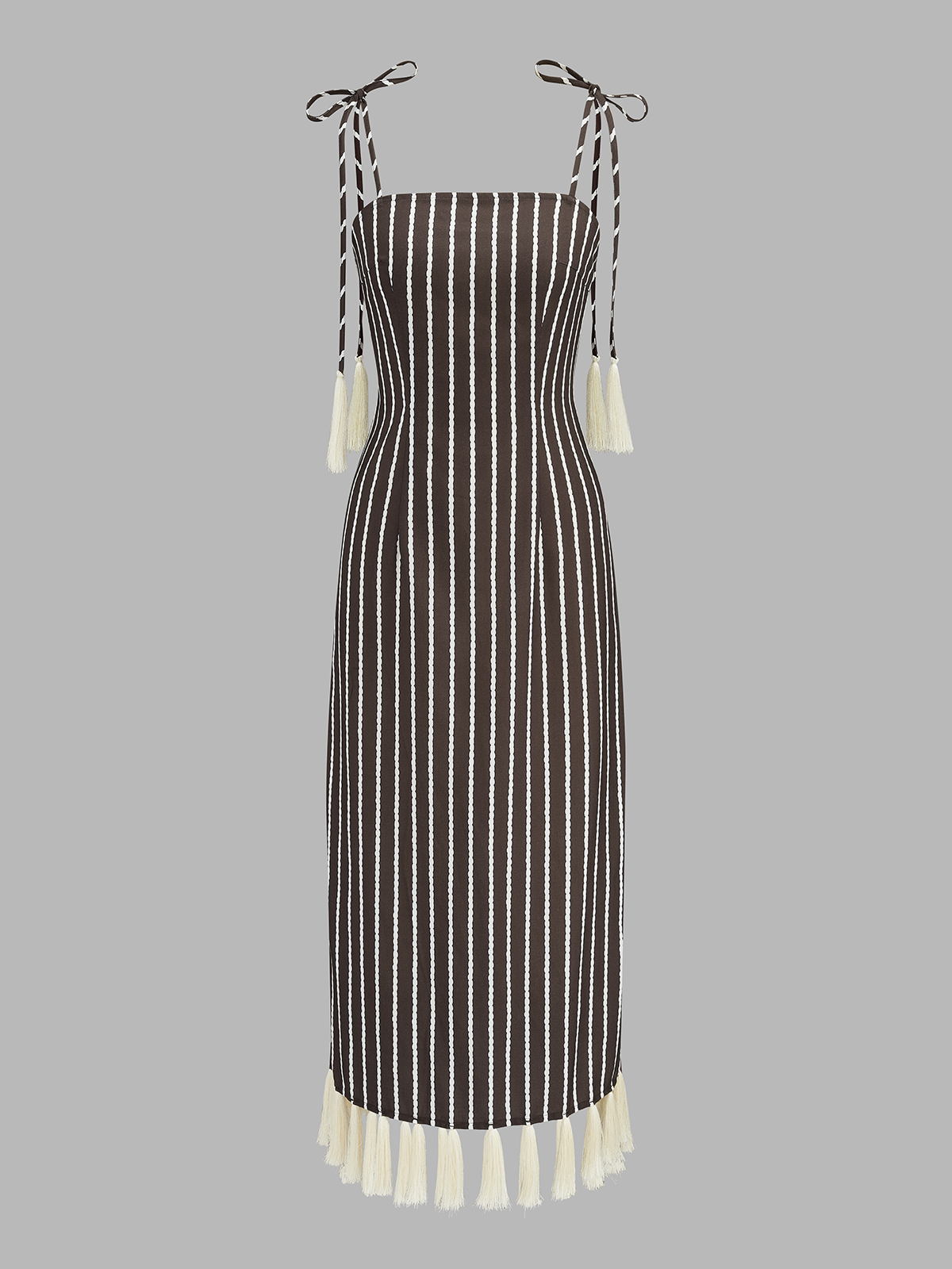 Striped Tassel Tie-Strap Midi Dress Flowy Summer Women's Fashion