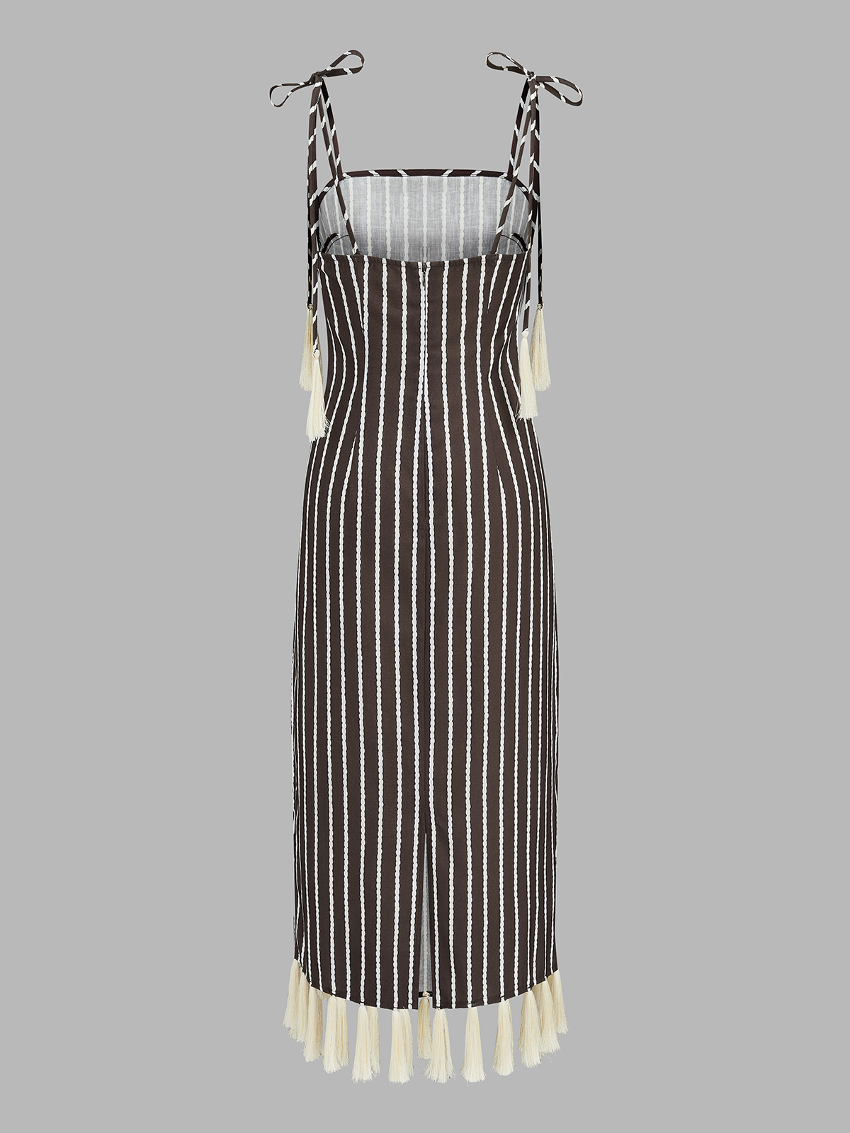 Striped Tassel Tie-Strap Midi Dress Flowy Summer Women's Fashion