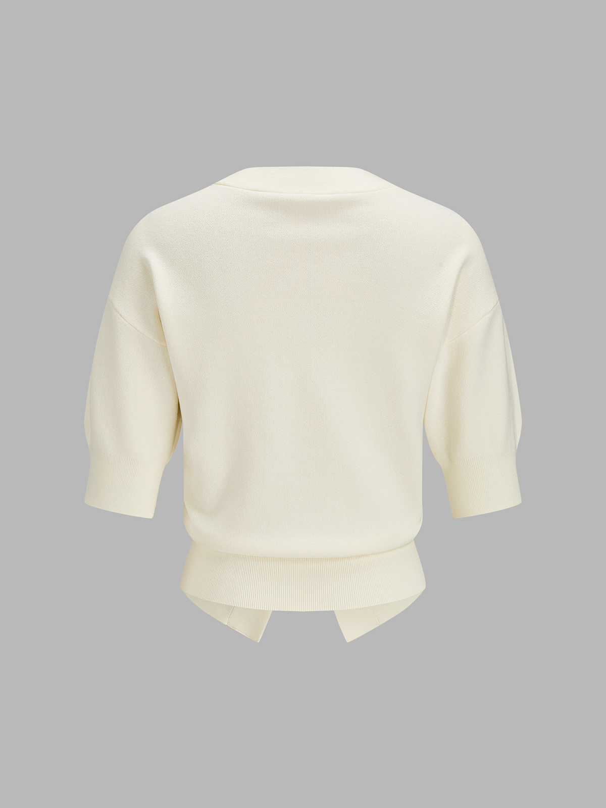 Decorative Sun Button Short Sleeve Knit Cardigan with Ribbed Trim Detail