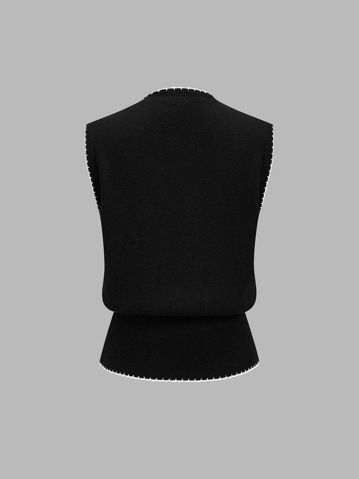 Contrast Trim V-Neck Sweater Vest Lightweight Layering Piece