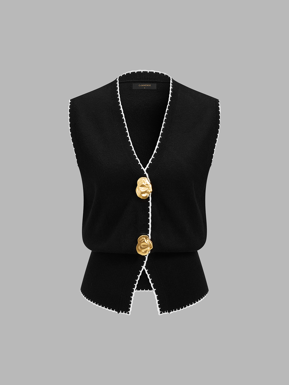 Contrast Trim V-Neck Sweater Vest Lightweight Layering Piece