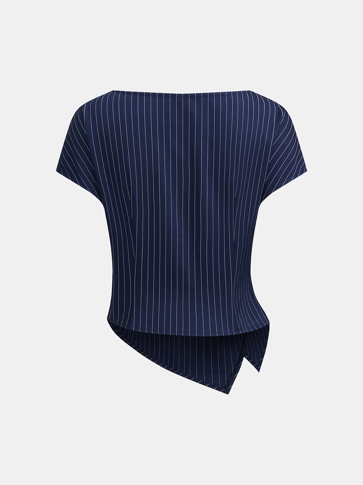 Asymmetric Pinstripe Top & Pleated Pants Set with Matching Belt