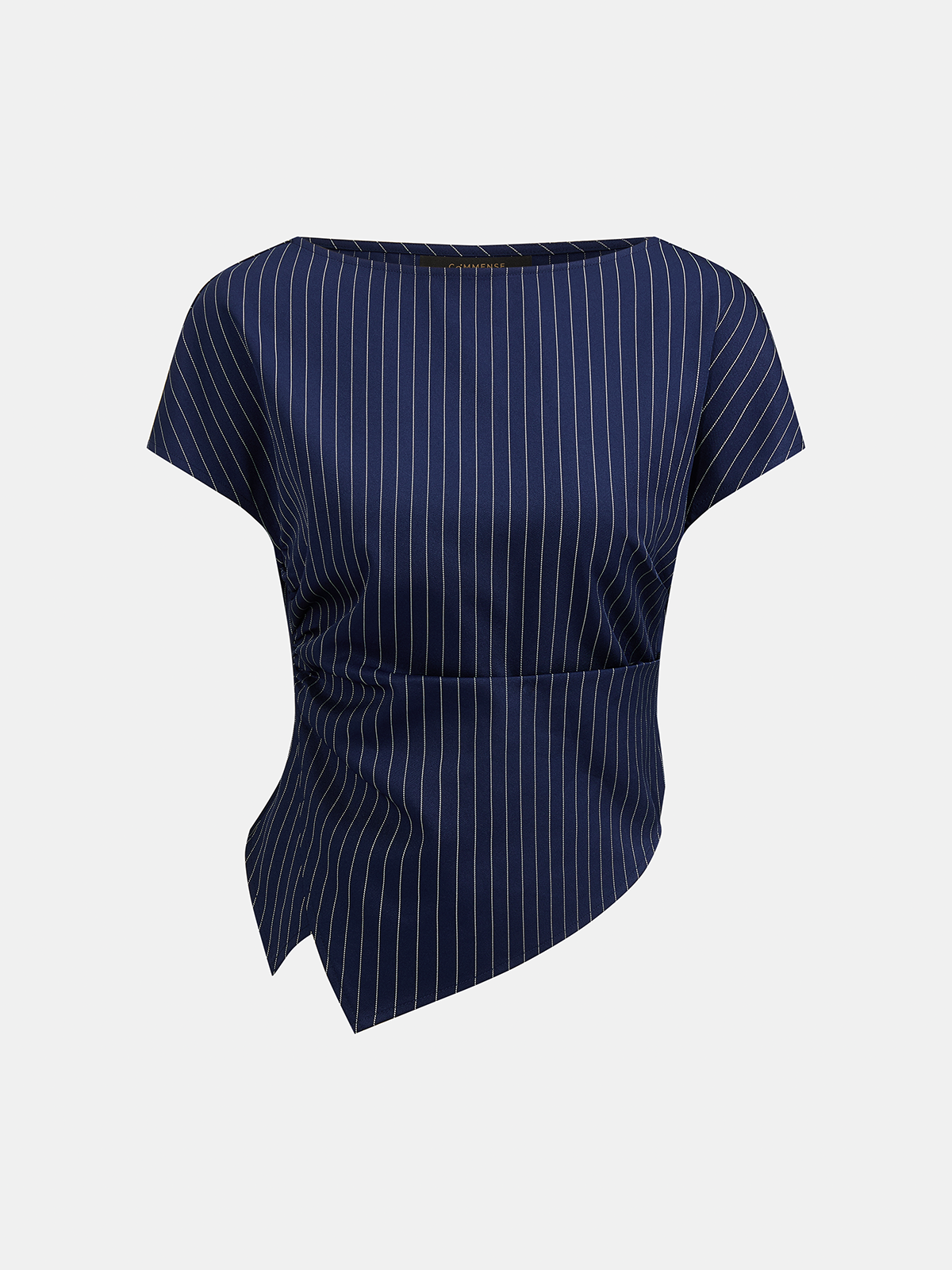 Asymmetric Pinstripe Top & Pleated Pants Set with Matching Belt
