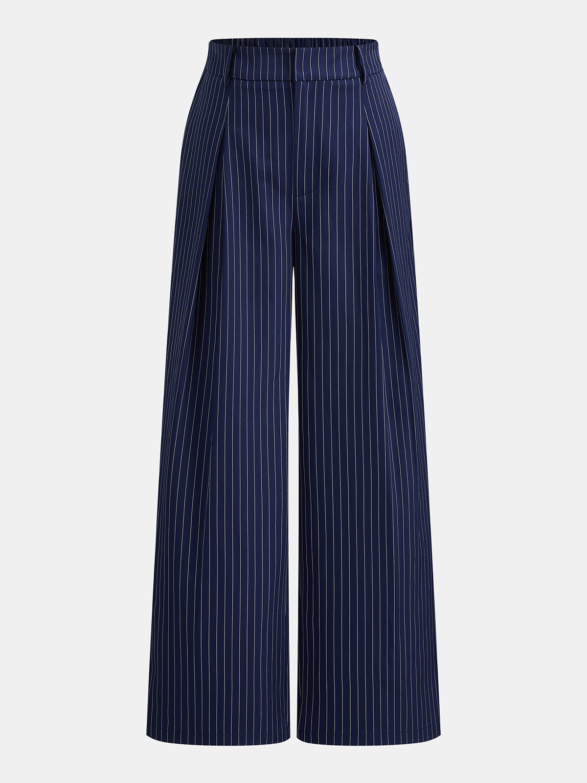 Asymmetric Pinstripe Top & Pleated Pants Set with Matching Belt