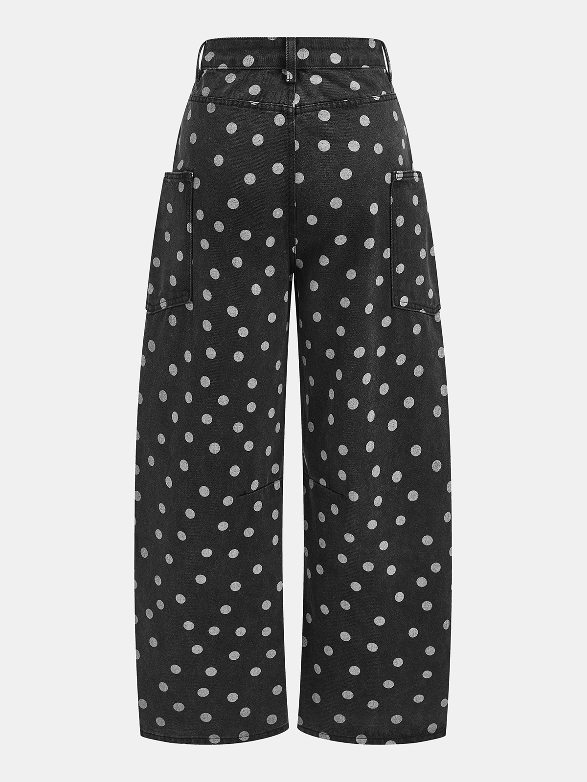Polka Dot Denim Cargo Curved-Leg Pants - Stylish Comfort Fit for Casual Wear