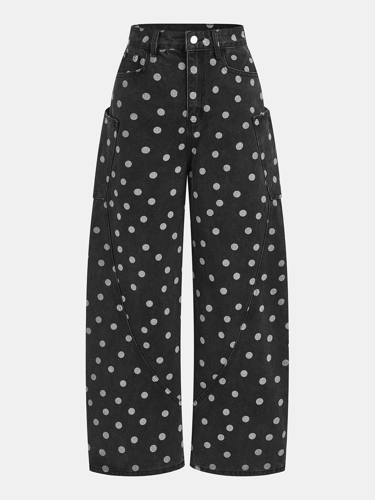 Polka Dot Denim Cargo Curved-Leg Pants - Stylish Comfort Fit for Casual Wear