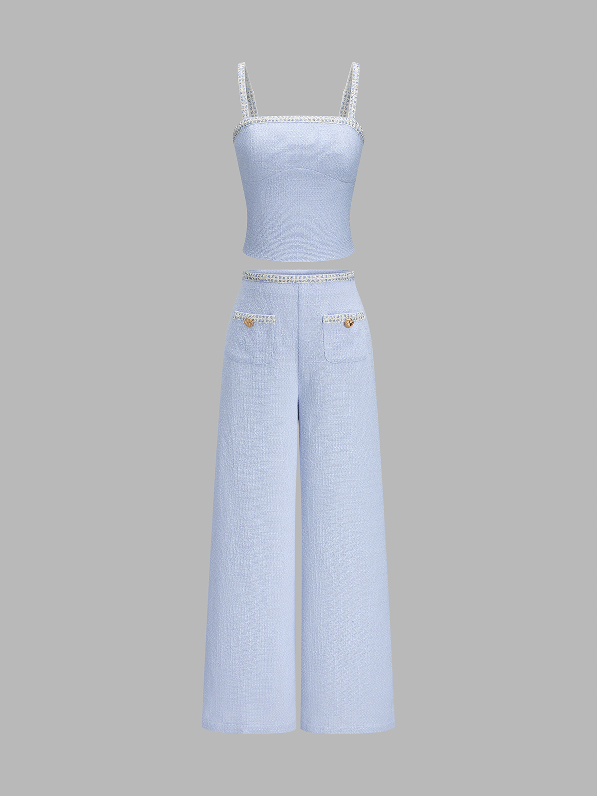 Textured Crop Cami Top & Wide-Leg Pants Set for Summer