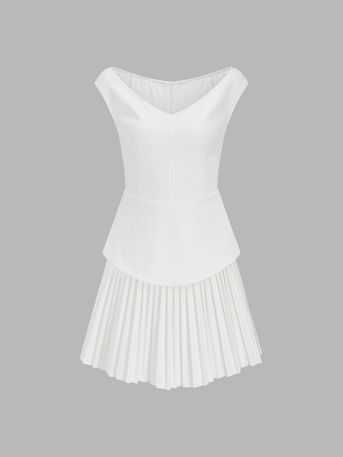 Sleeveless V Neck Pleated Mini Dress Casual Summer Flare