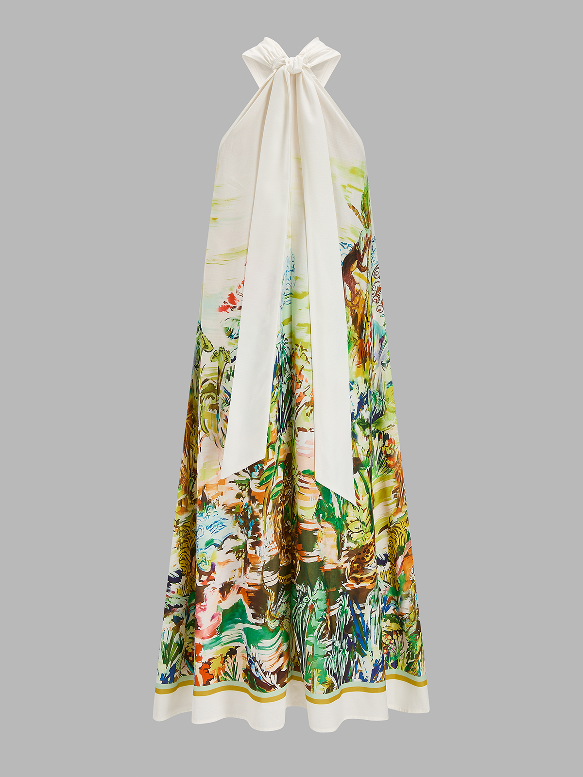 Cross-Neck Tropical Watercolor Print Maxi Dress for Summer Beachwear