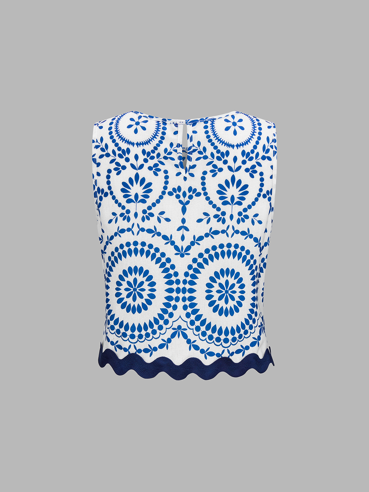 Scalloped Hem Printed Top & Pants Set for Women Spring Fashion