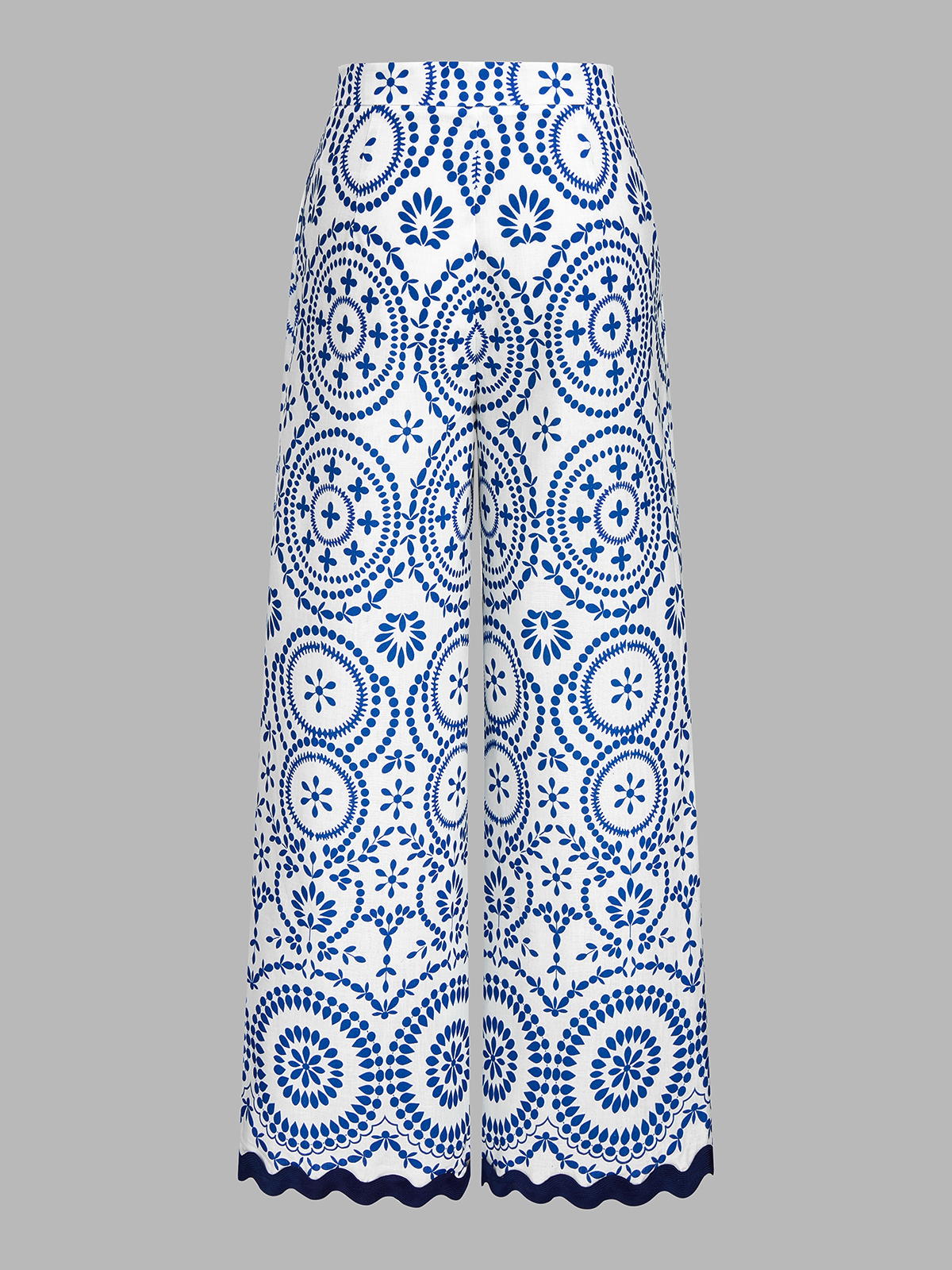 Scalloped Hem Printed Top & Pants Set for Women Spring Fashion