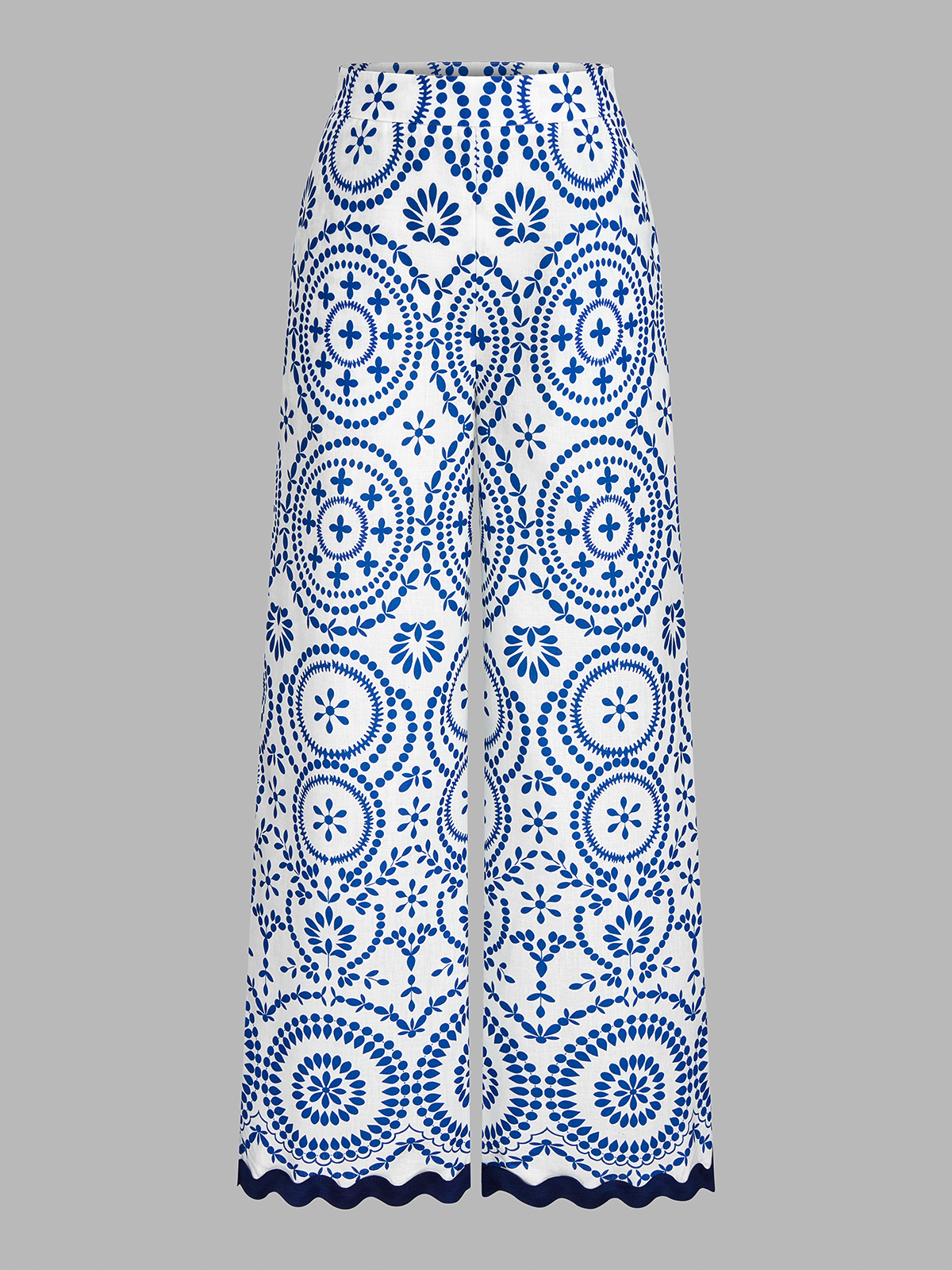 Scalloped Hem Printed Top & Pants Set for Women Spring Fashion