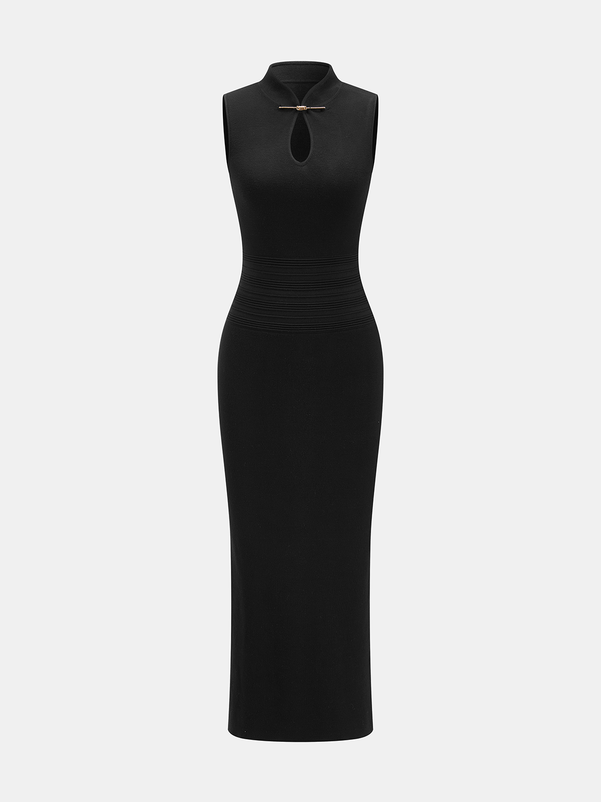 Frog Button Cheongsam Style Knit Maxi Dress Traditional Elegant Long Gown