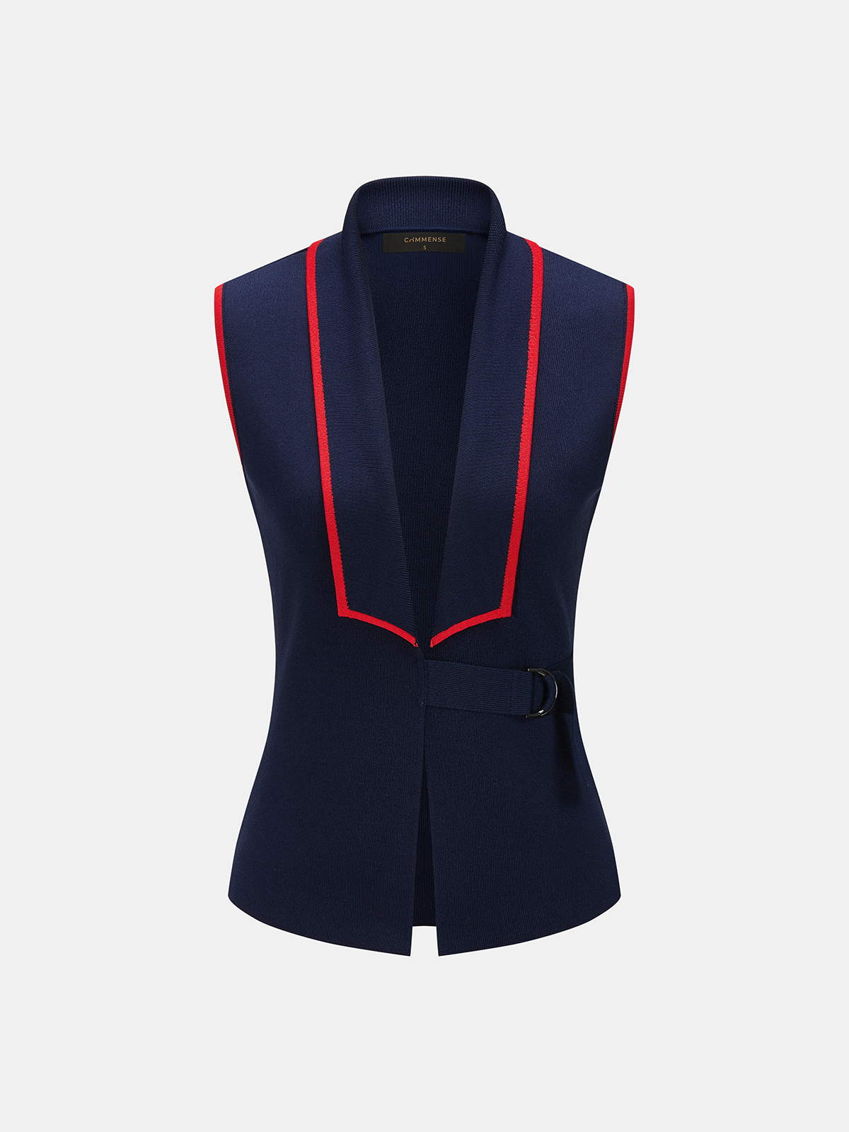 Buckle Detail Contrast Trim Knit Vest with Adjustable Strap Closure