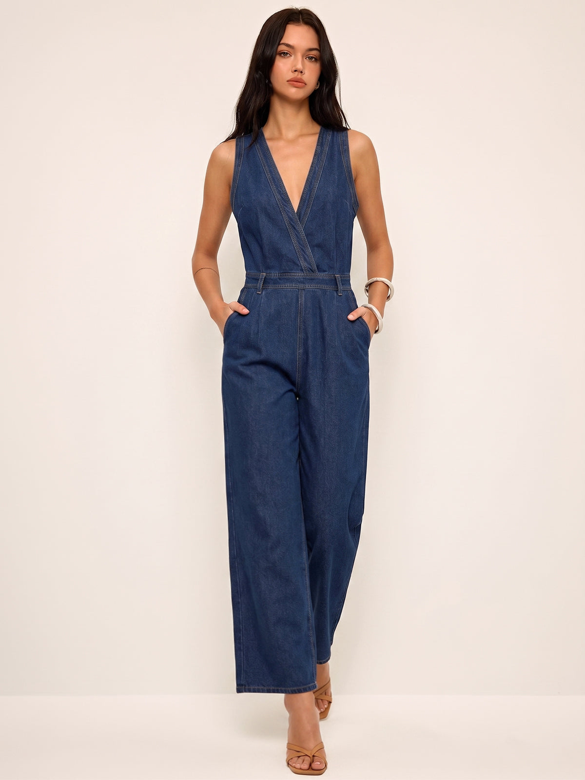 Denim V-Neck Sleeveless Jumpsuit for Women Casual Summer Style