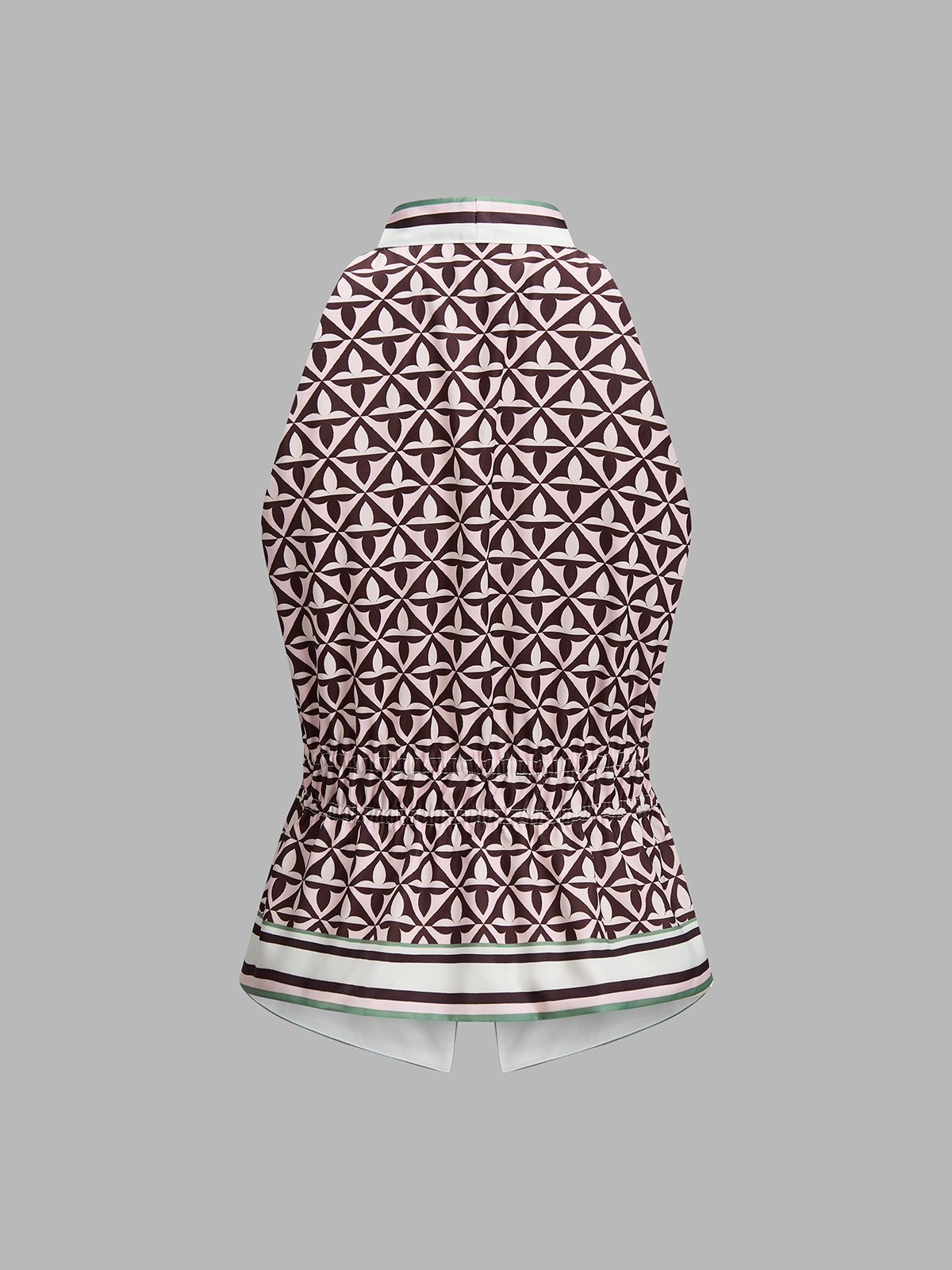 Geometric Print Cinched Waist Satin Top - Women's Fashion Blouse