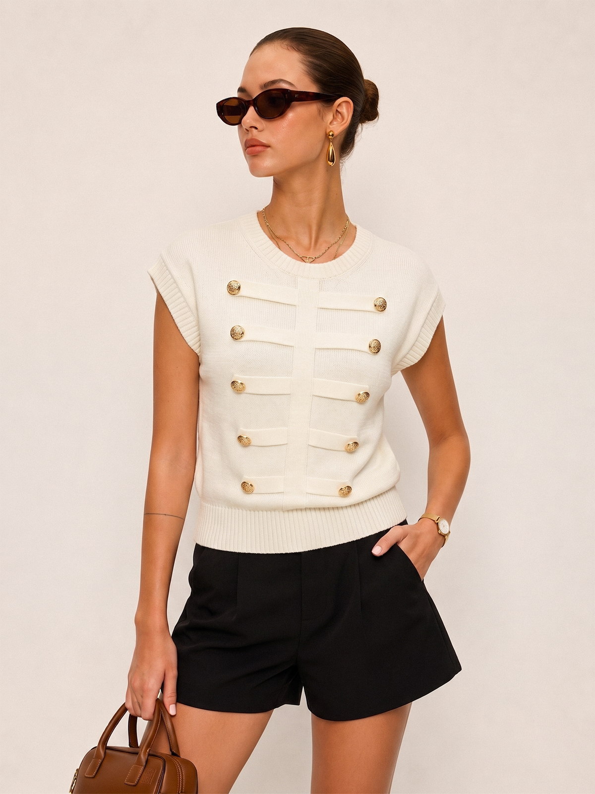 Napoleon Metal Detail Slim Fit Crew Neck Knit Top Sweater