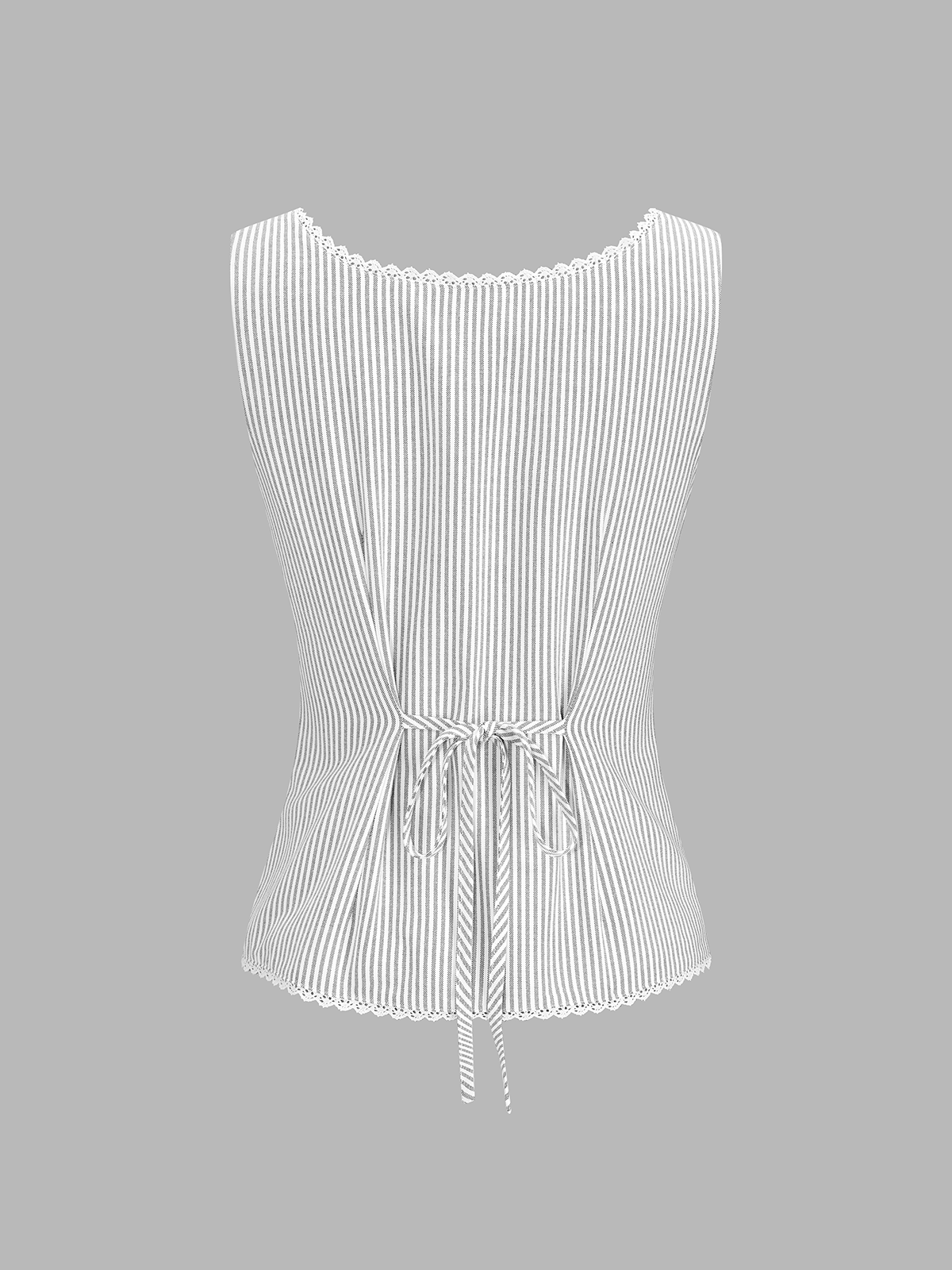 Striped Lace Trim Button-Front Tank Top with Adjustable Straps for Women