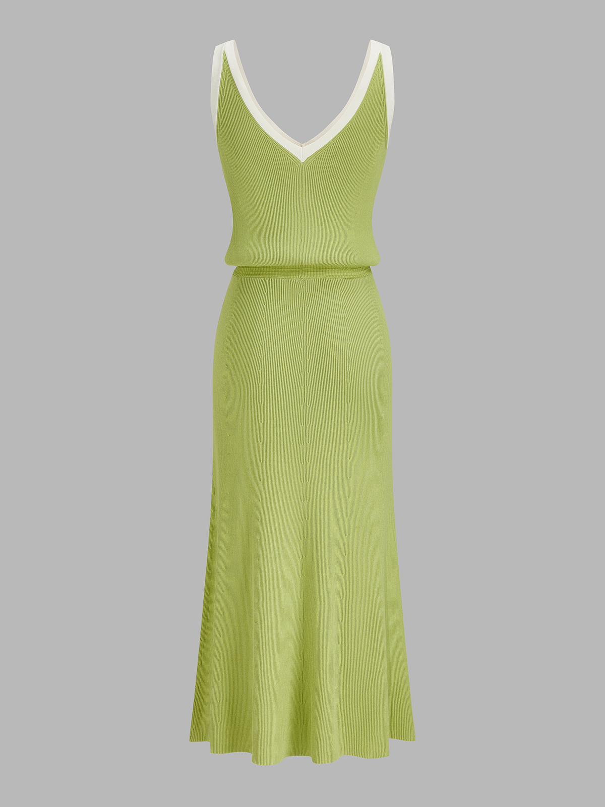 Contrast Trim Slit-Front Ribbed Knit Maxi Dress for Women, Stylish Long Sleeve - Ideal for Evening Events
