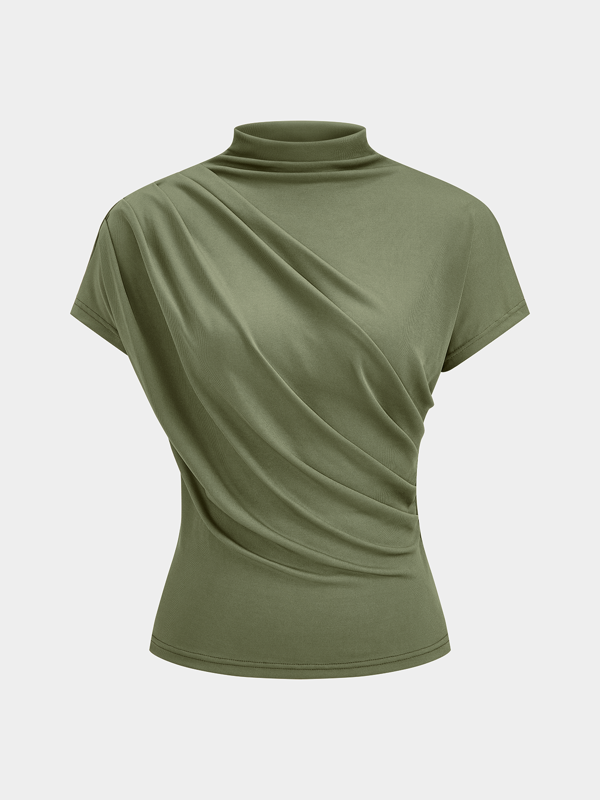 Ruched Mock Neck Short Sleeve Top with Elegant Fit