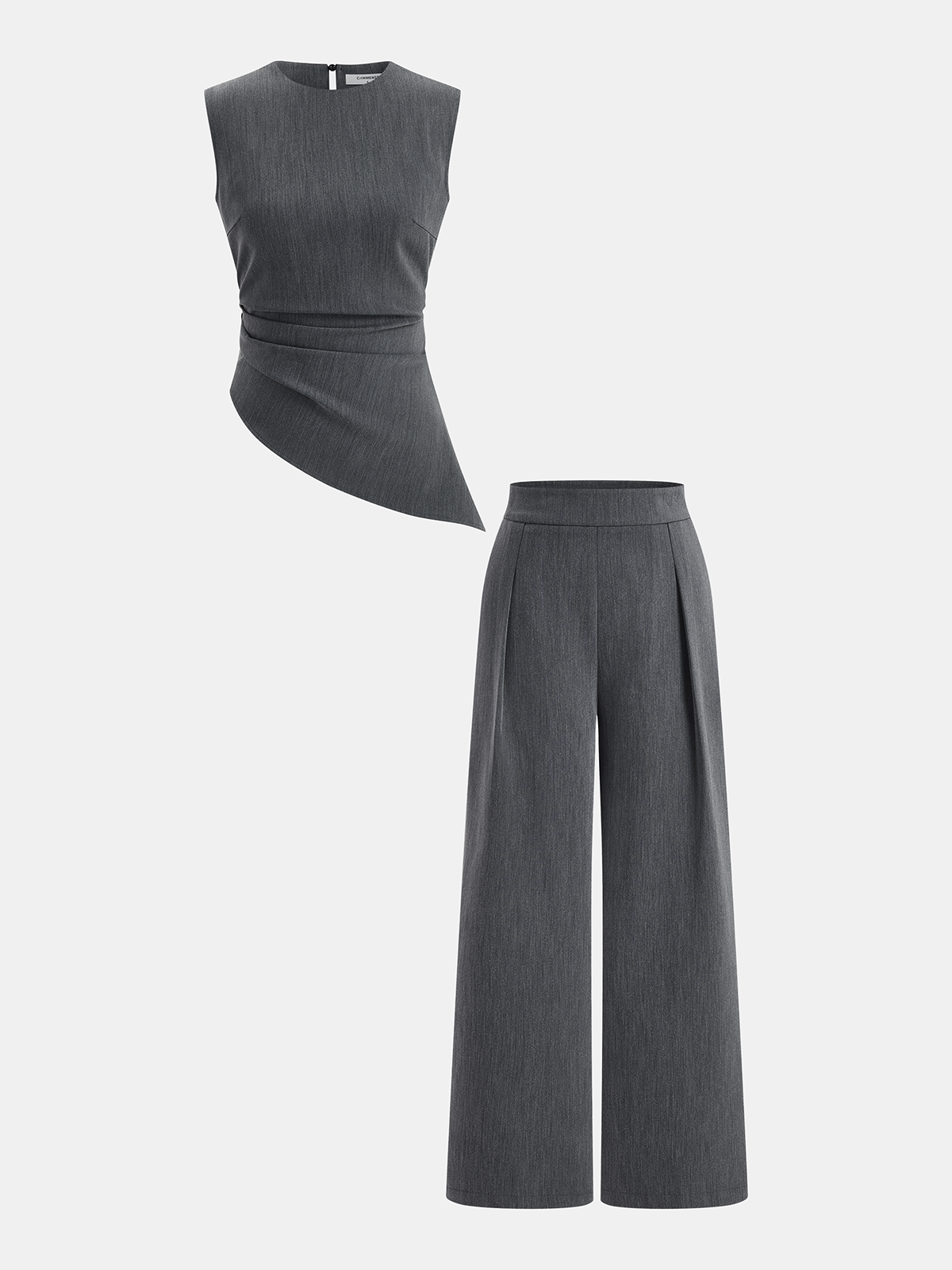 Sleeveless Asymmetric Top & Pleated Pants Set for Women's Formal Wear