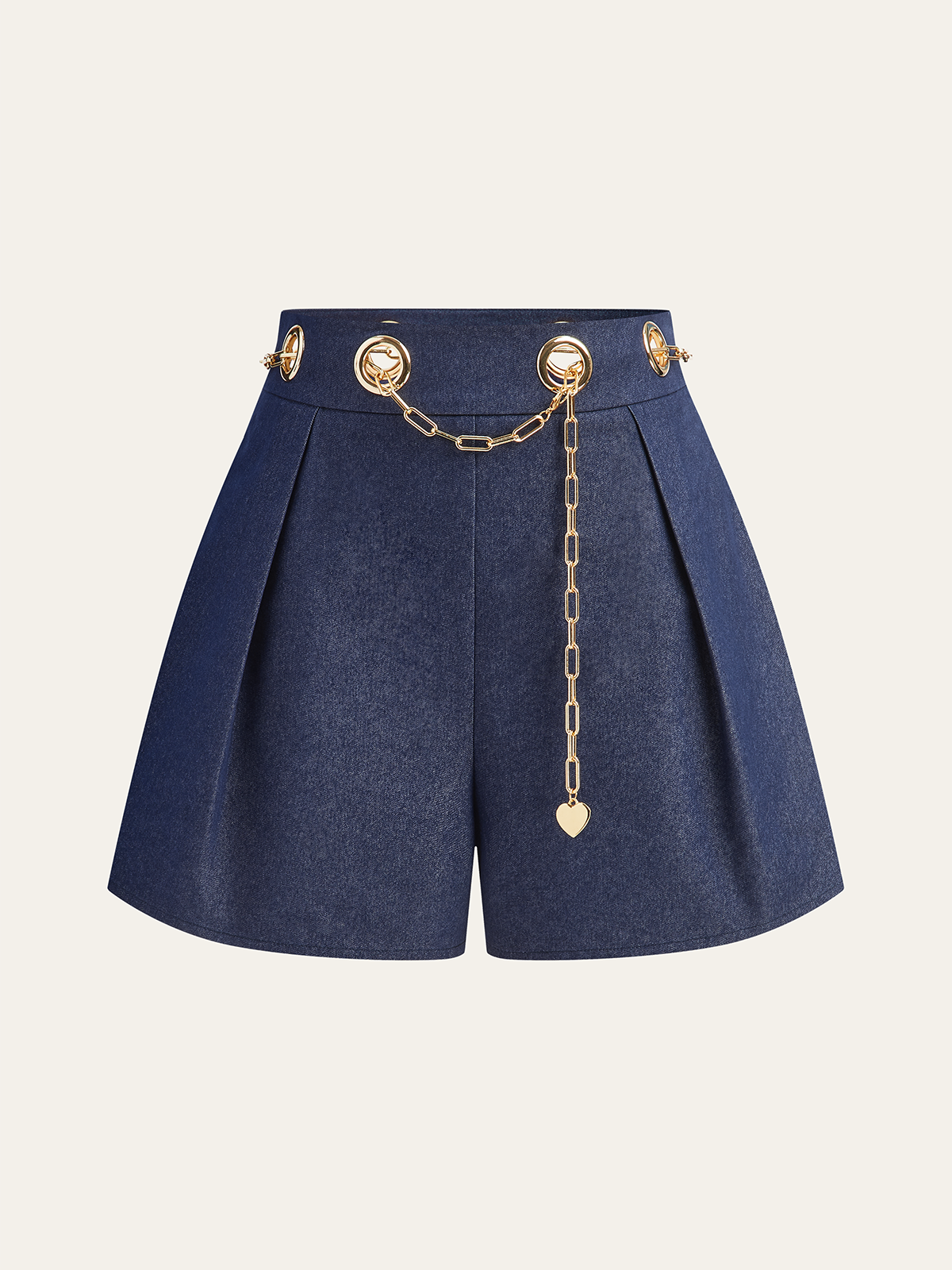 Faux Denim Shorts with Metal Chain Belt Trendy Urban Style