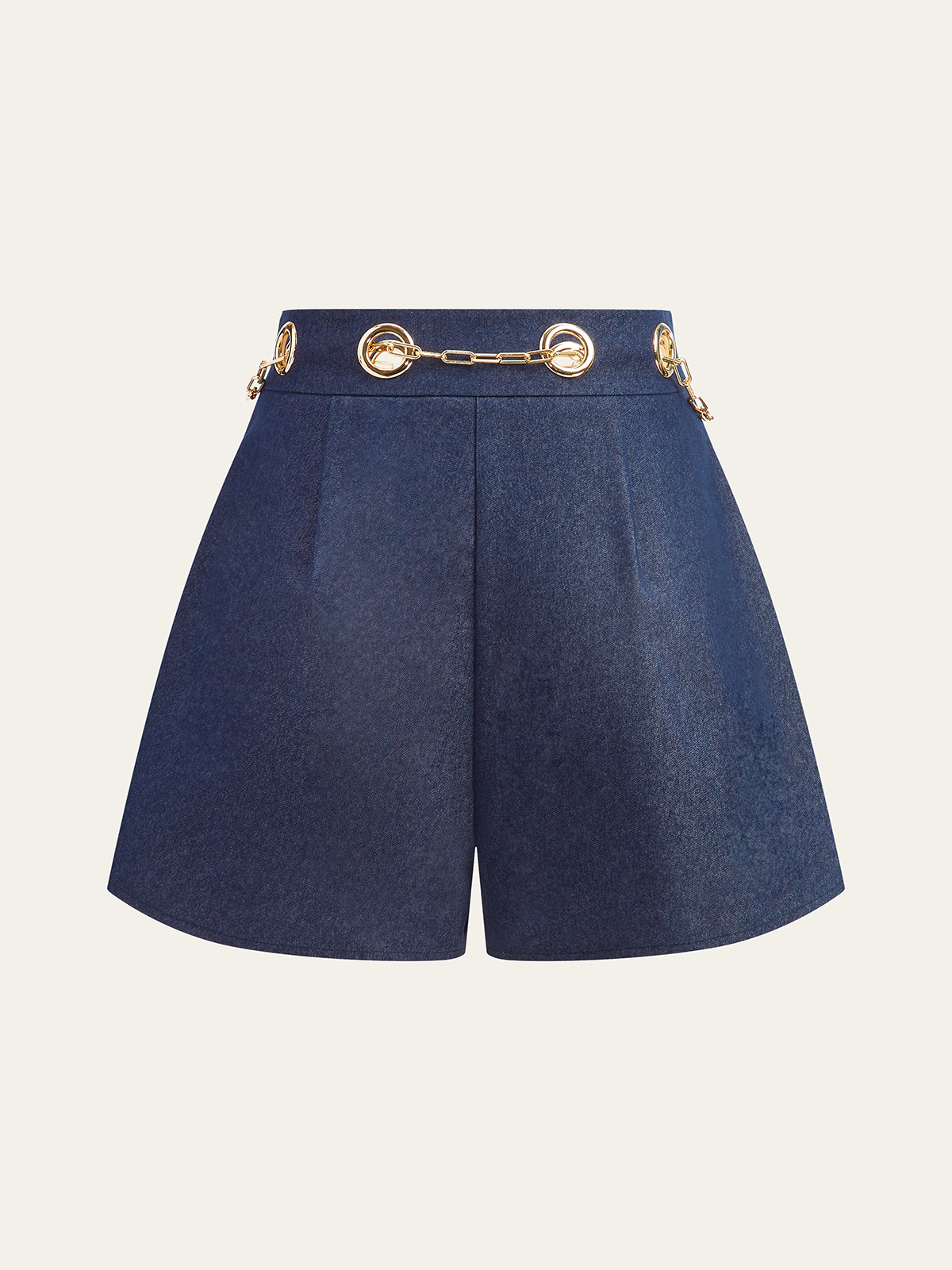 Faux Denim Shorts with Metal Chain Belt Trendy Urban Style
