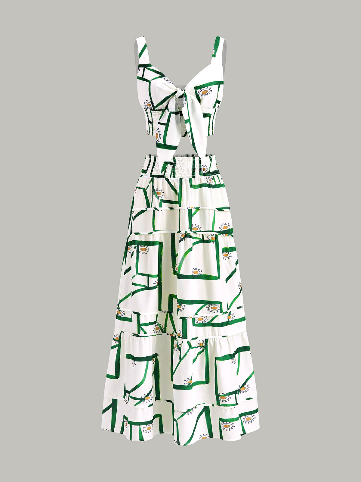 Front Tie Cami Top With Floral Tiered Skirt Set for Women Summer Fashion