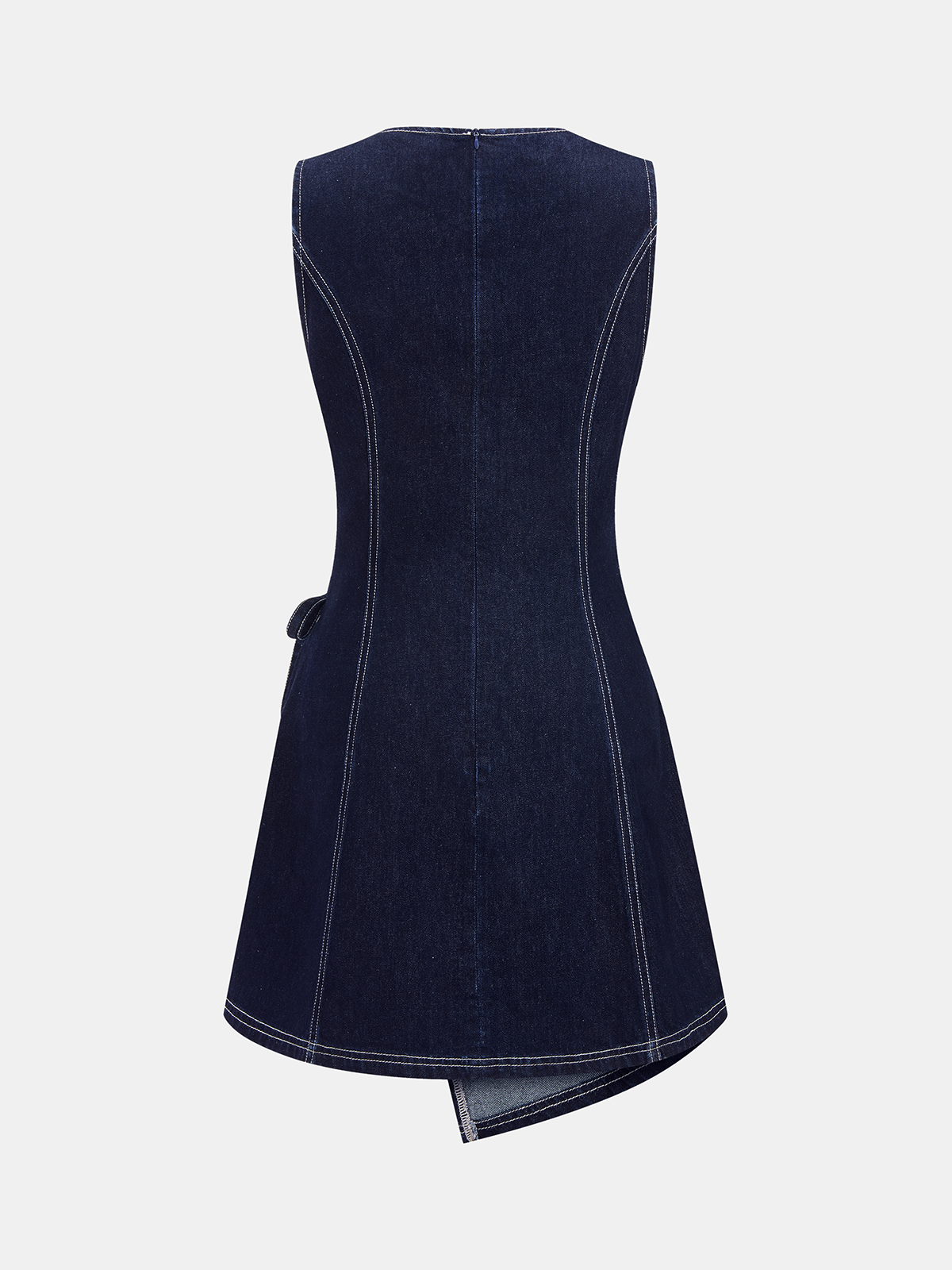Sleeveless Denim Wrap Mini Dress Adjustable Tie Waist Women