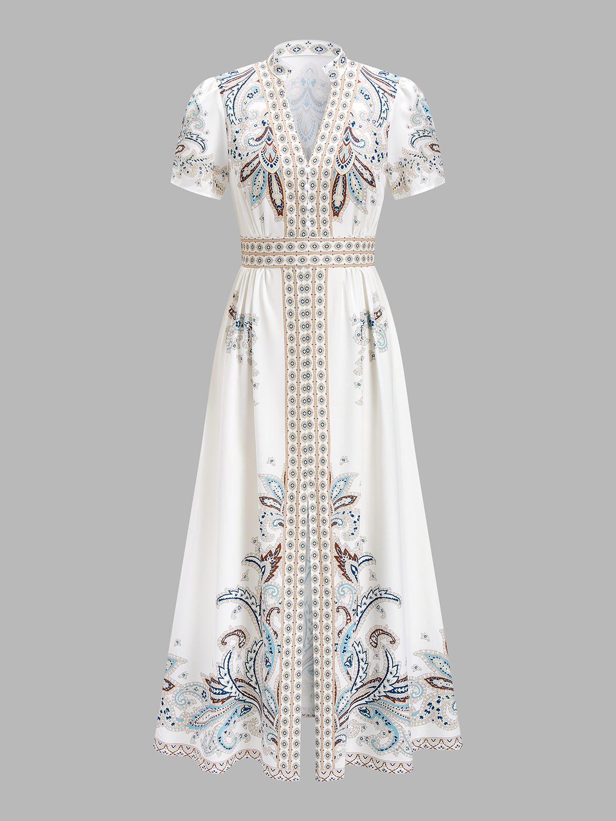 Paisley Printed Short Sleeve Maxi Dress for Women Casual Summer