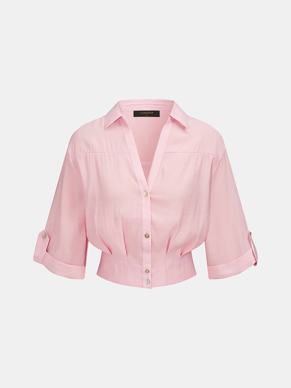 Cropped V Neck Button Front Blouse - Women's Casual Summer Top