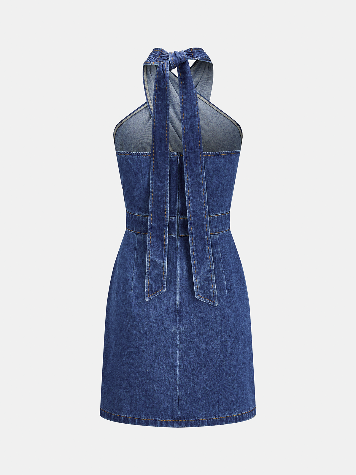 Cross-Front Halter Neck Denim Mini Dress Stylish Casual Summer Outfit
