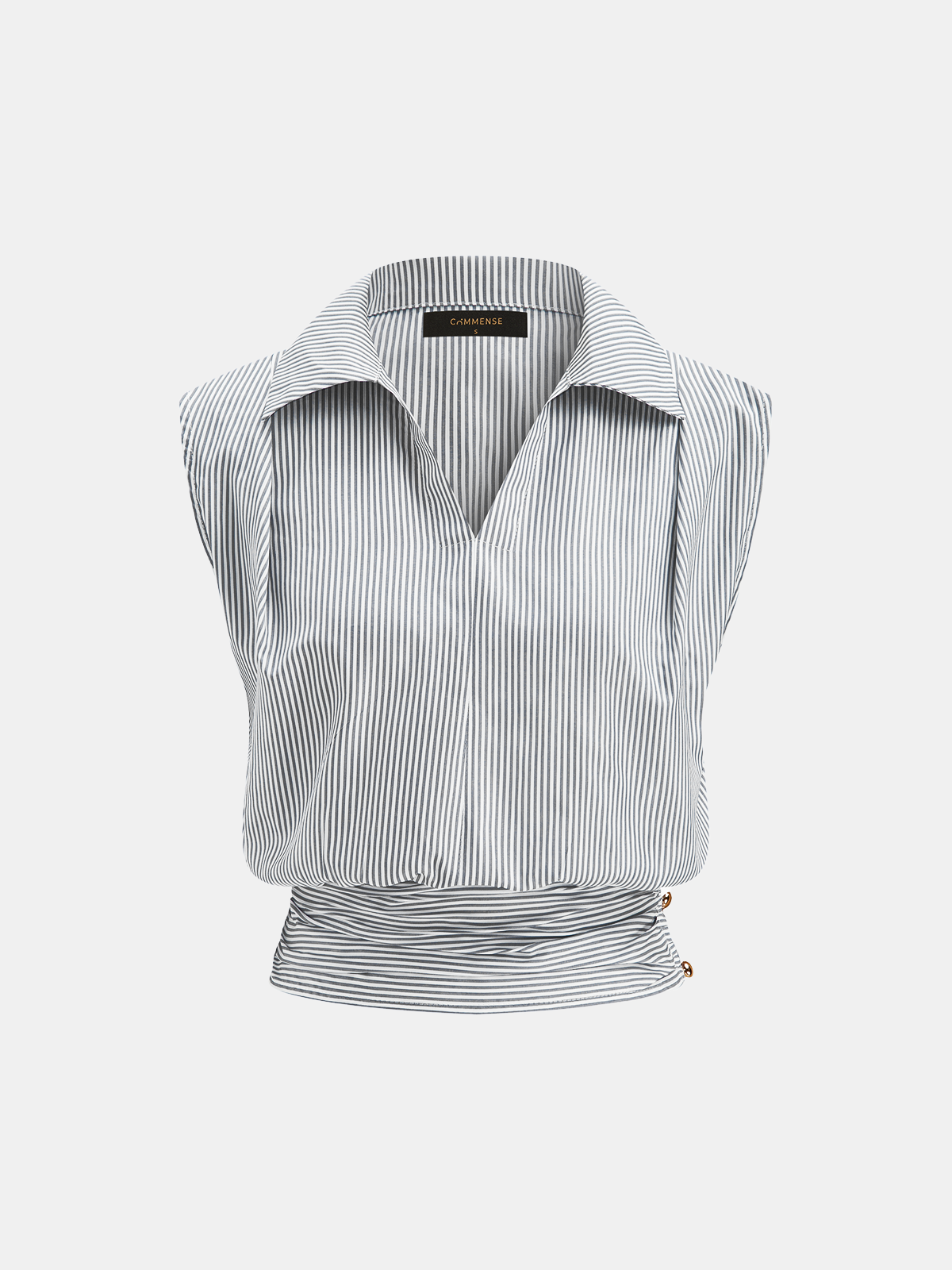 Striped Collared Sleeveless Cinched Blouse for Women Summer Casual