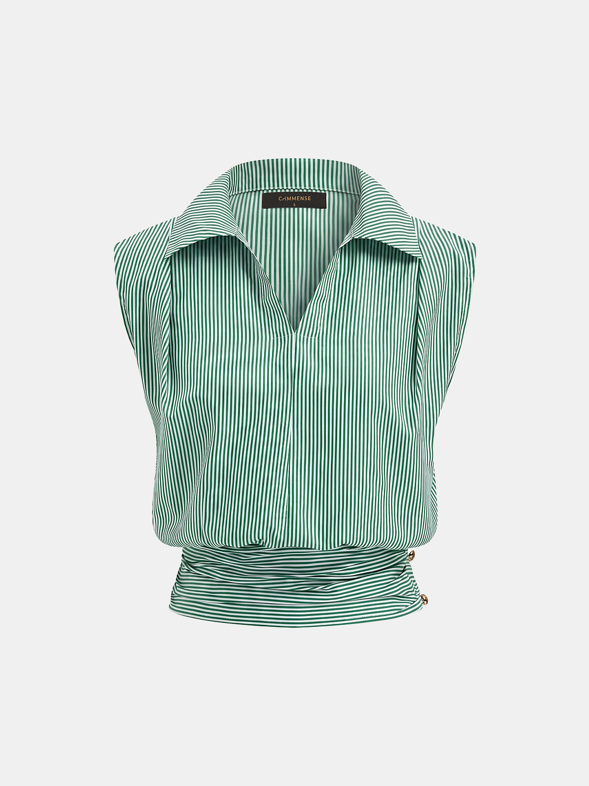Striped Collared Sleeveless Cinched Blouse for Women Summer Casual
