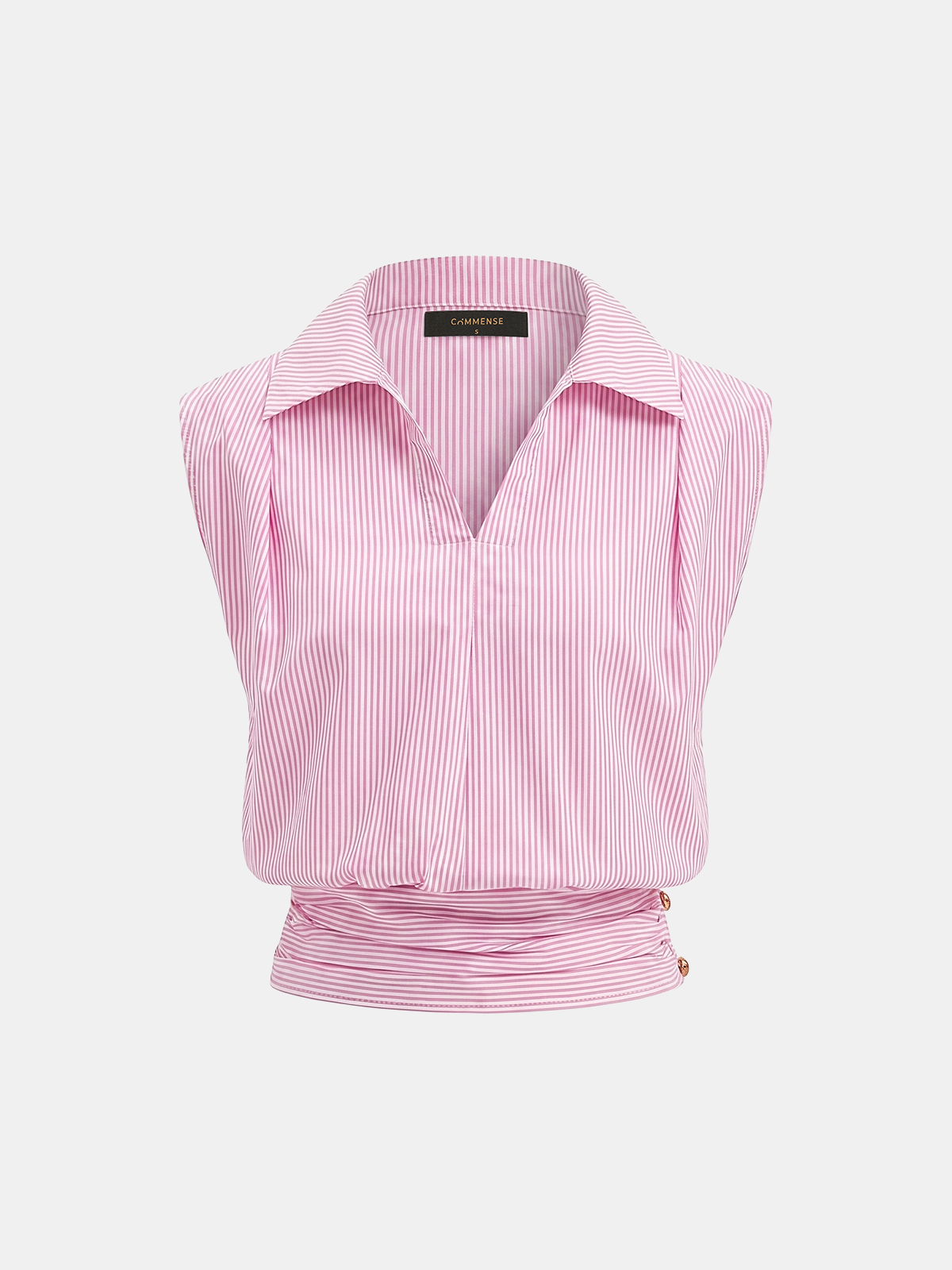 Striped Collared Sleeveless Cinched Blouse for Women Summer Casual