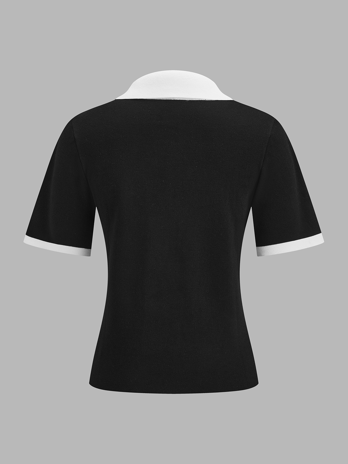 Short Sleeve Zipper Collar Knitted Polo Top for Casual Wear