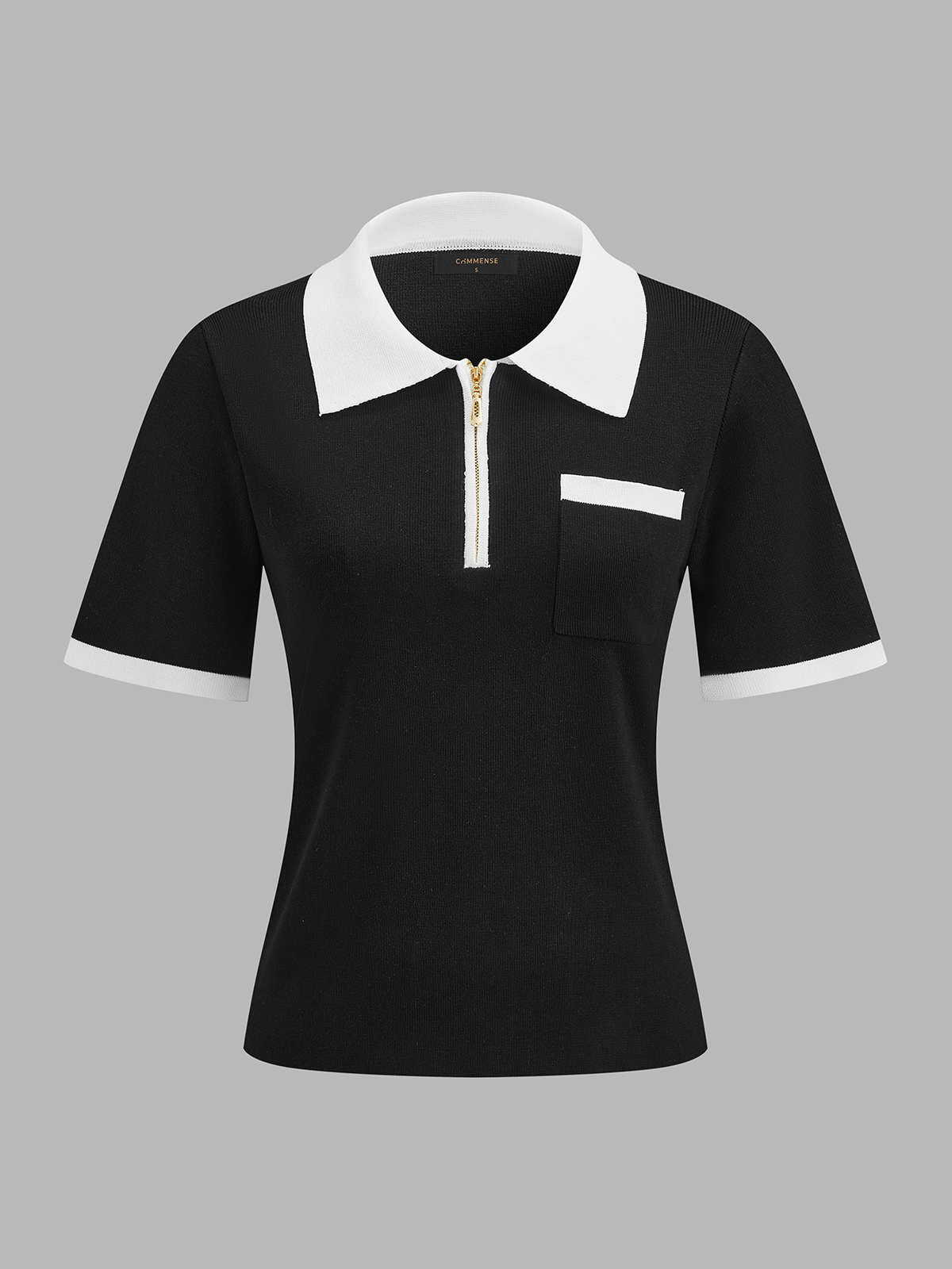 Short Sleeve Zipper Collar Knitted Polo Top for Casual Wear