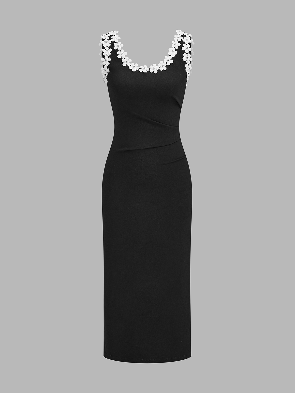 3D Floral Neckline Bodycon Midi Dress | Elegant Women's Evening Wear