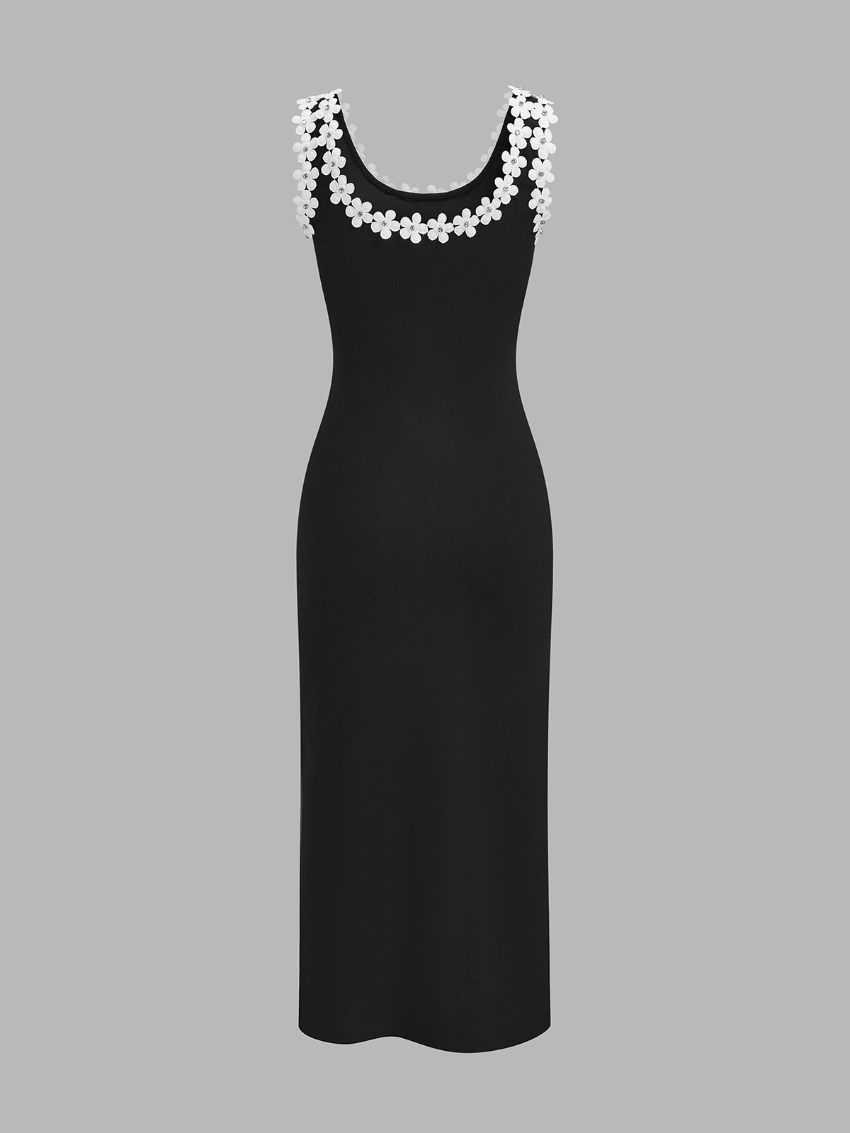 3D Floral Neckline Bodycon Midi Dress | Elegant Women's Evening Wear