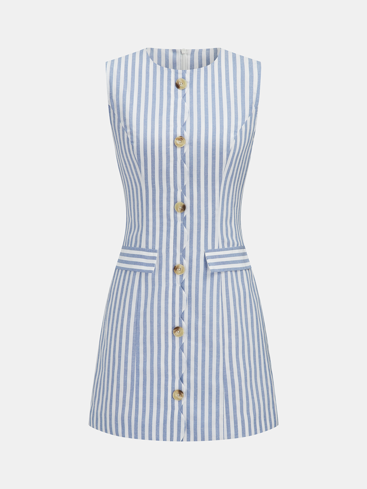 Scallop Trim Striped Sleeveless Mini Dress for Women Summer Casual
