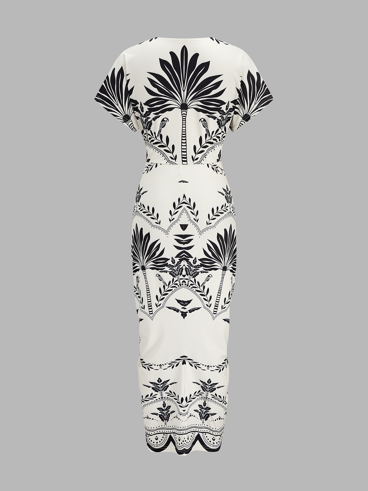 Palm Leaf Print Deep V Neck Flowy Summer Maxi Dress