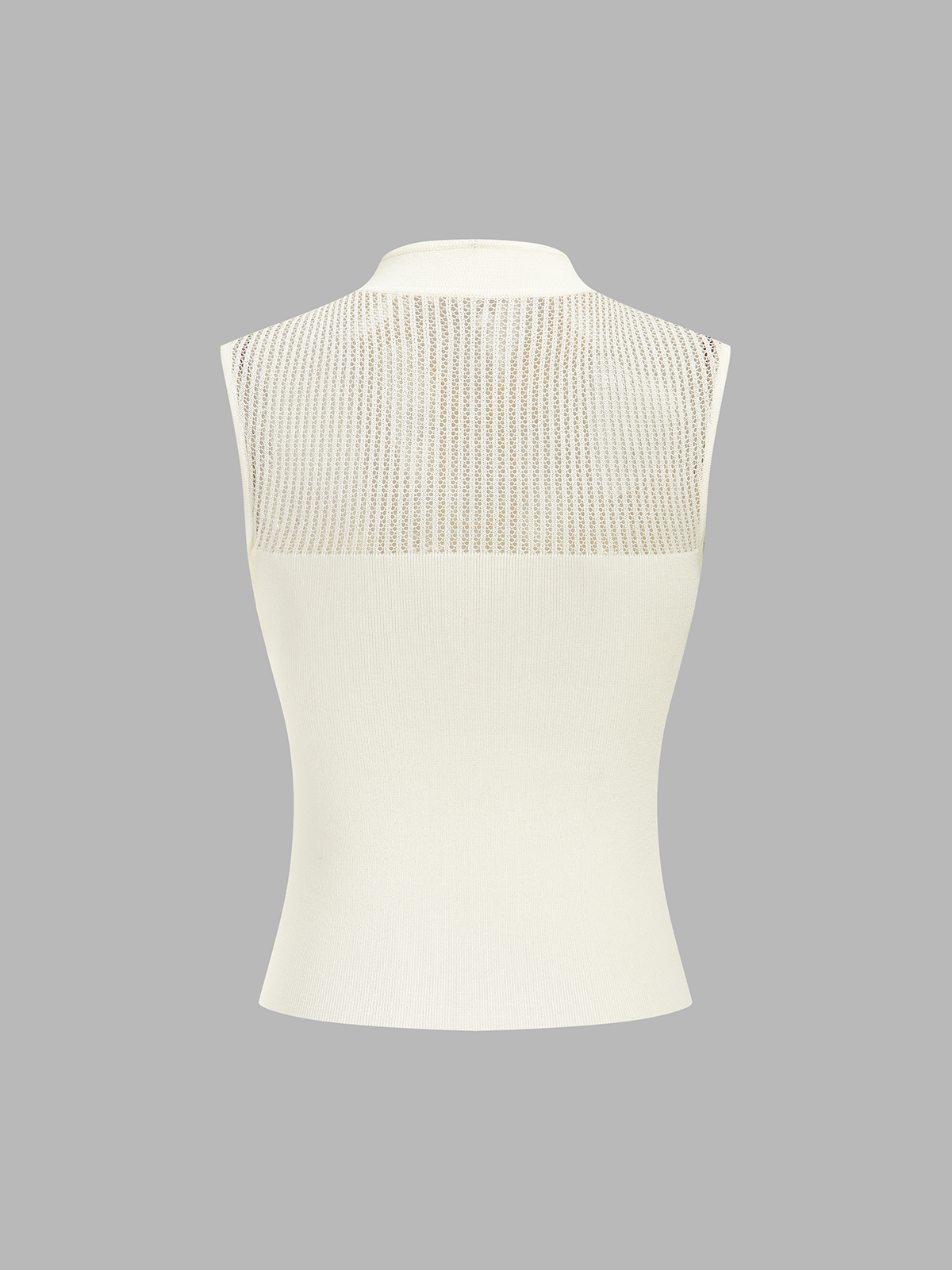 Mandarin Collar Hollow Knit Tank Top Lightweight Sleeveless