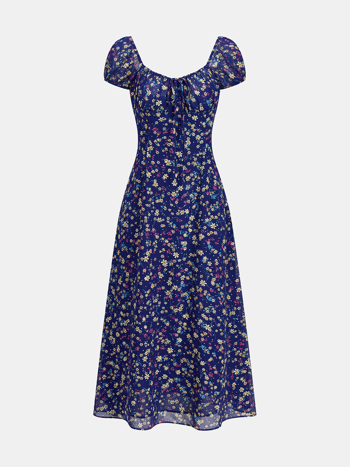 Ditsy Print Chiffon Maxi Dress with Elegant Long Sleeves