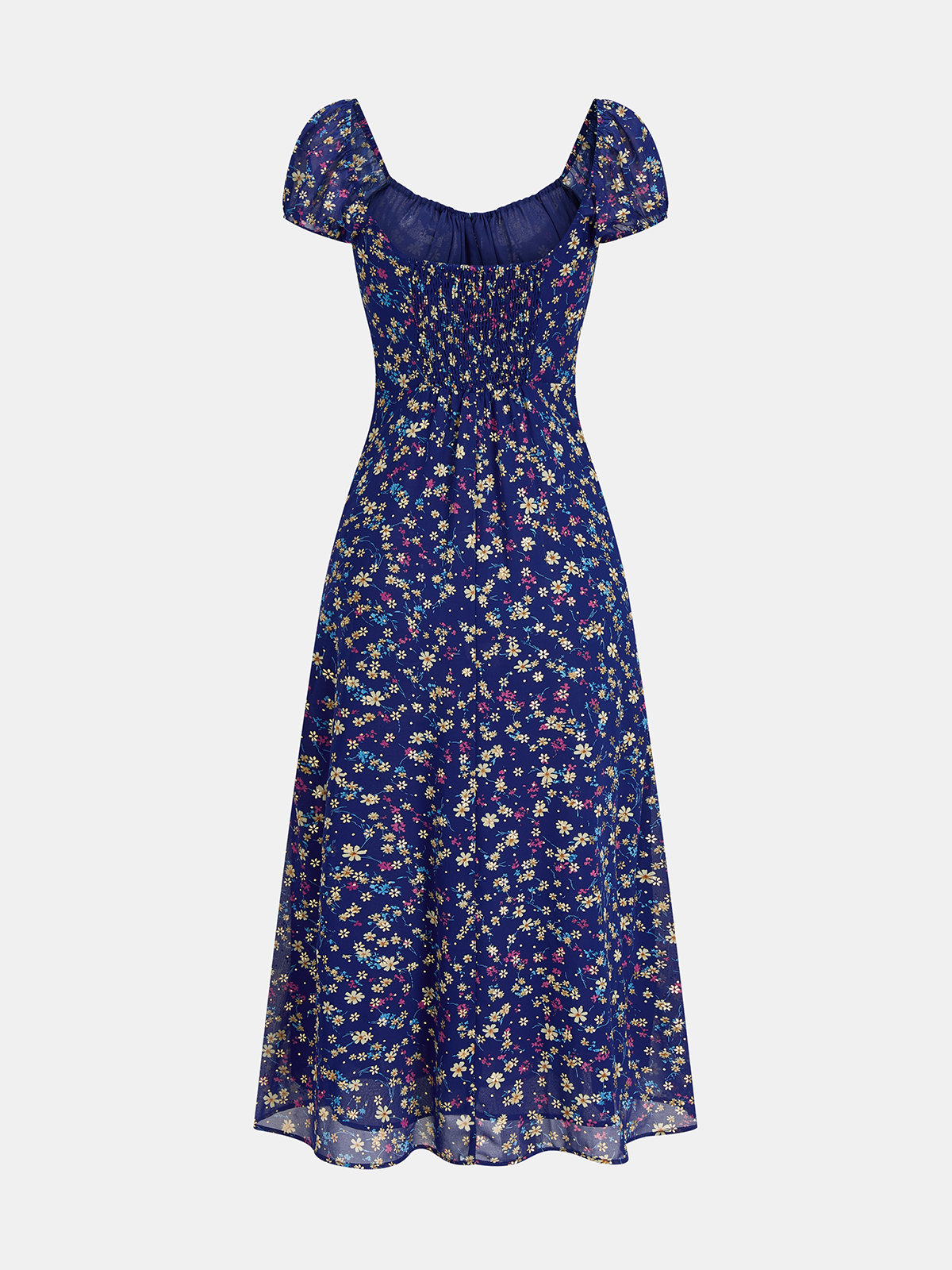 Ditsy Print Chiffon Maxi Dress with Elegant Long Sleeves