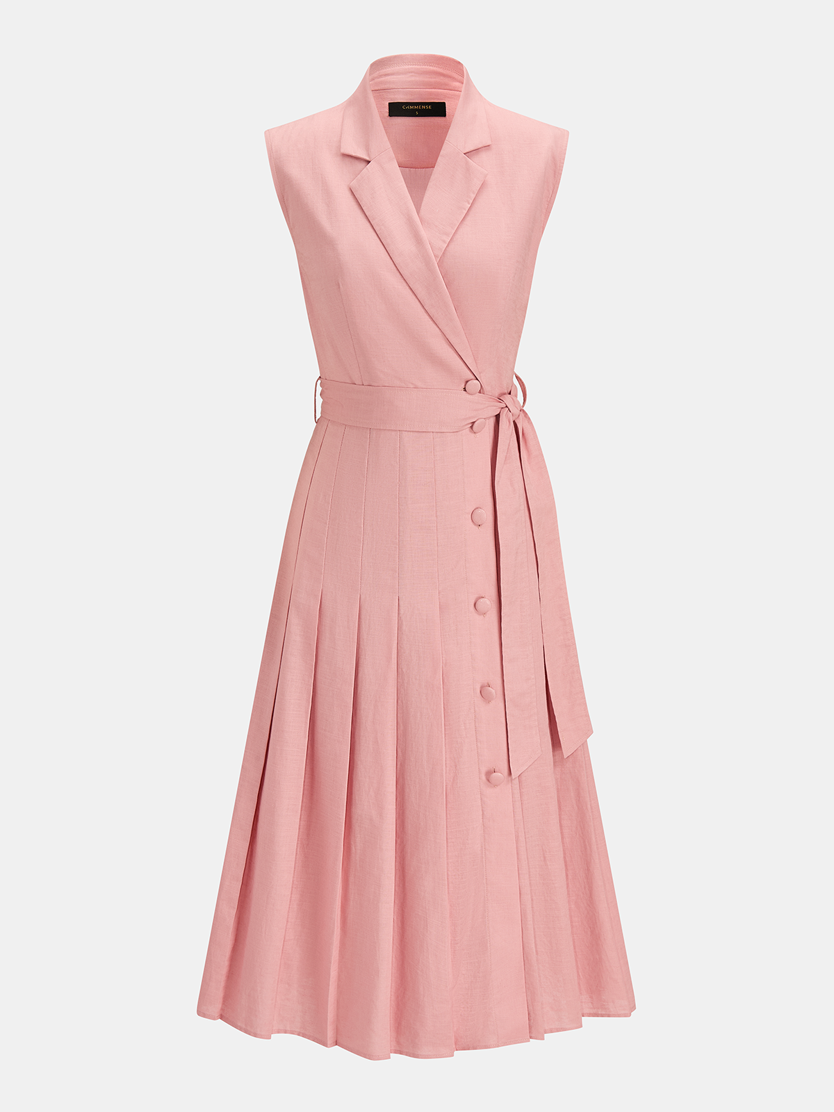 Cotton Linen Pleated Belted Blazer Dress with Button Details