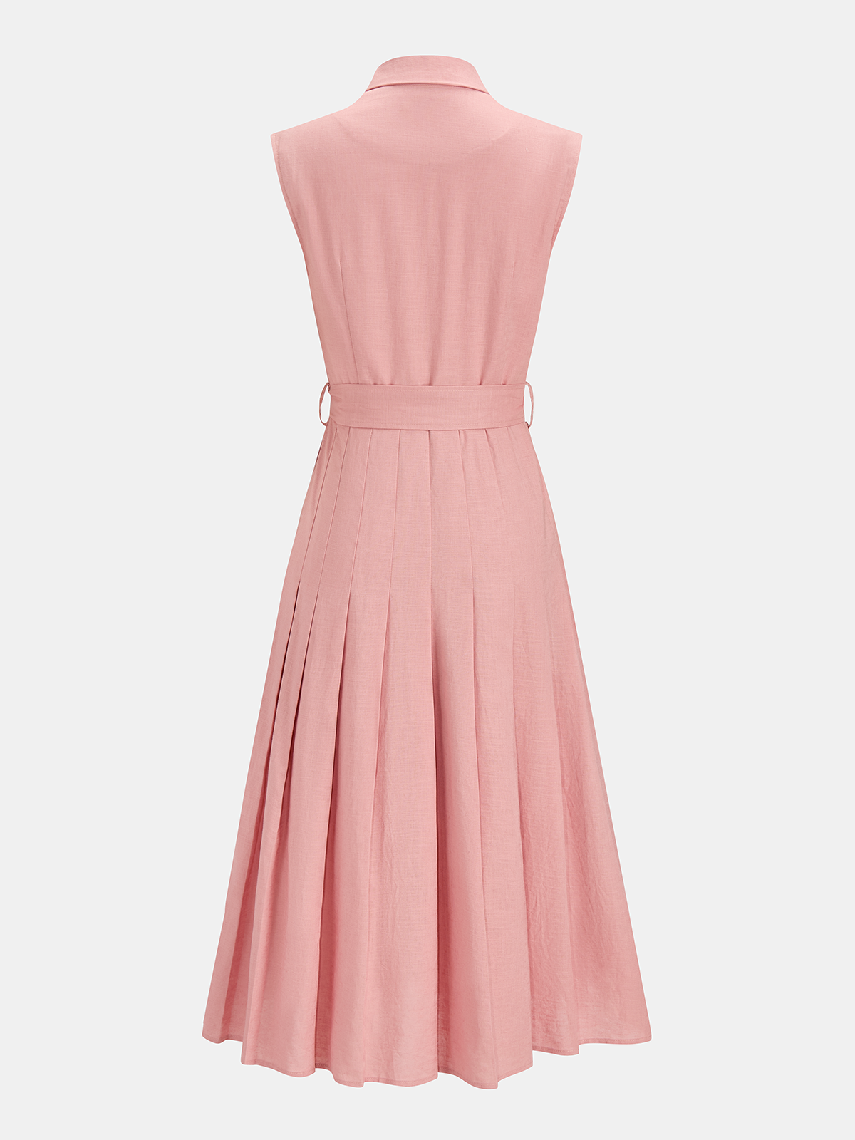 Cotton Linen Pleated Belted Blazer Dress with Button Details