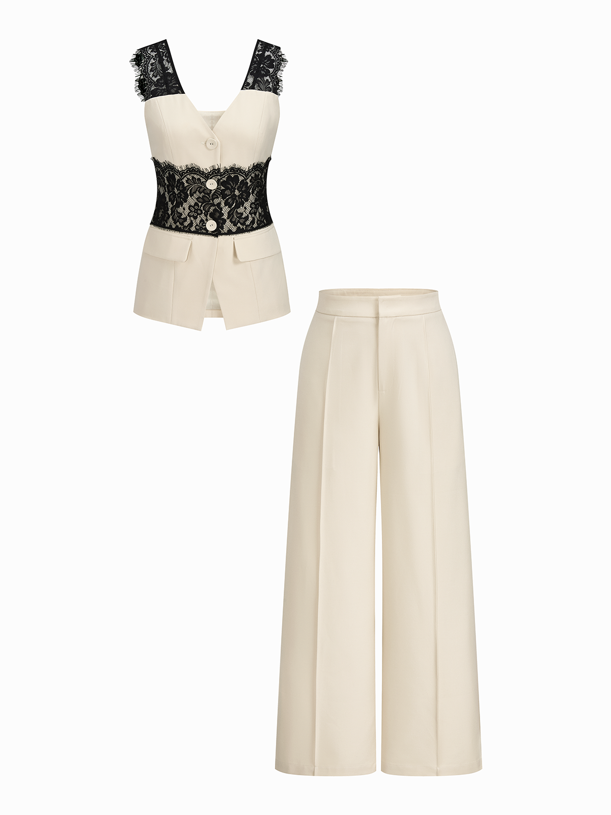 Lace Panel Sleeveless Vest & Pants Set Women's Casual Outfit