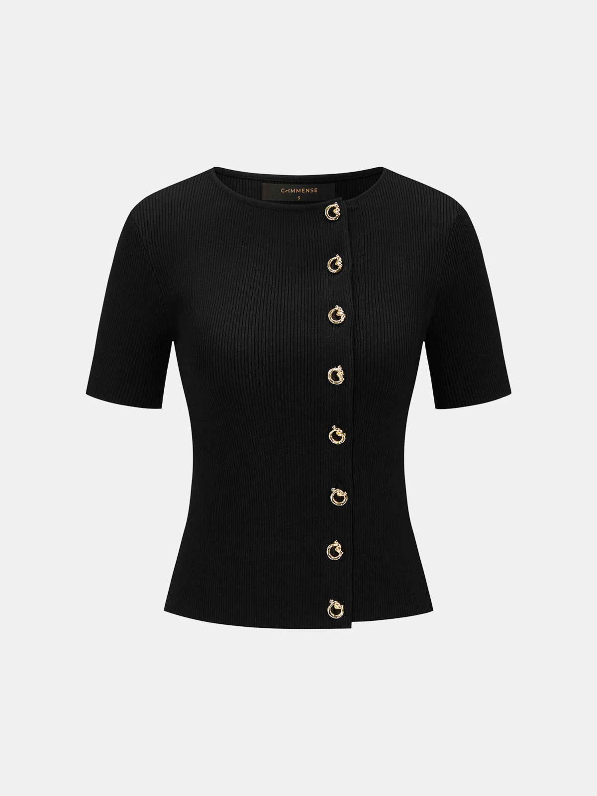 Metal Detail Short Sleeve Ribbed Knit Top - Women's Casual Fashion Knitwear Essentials