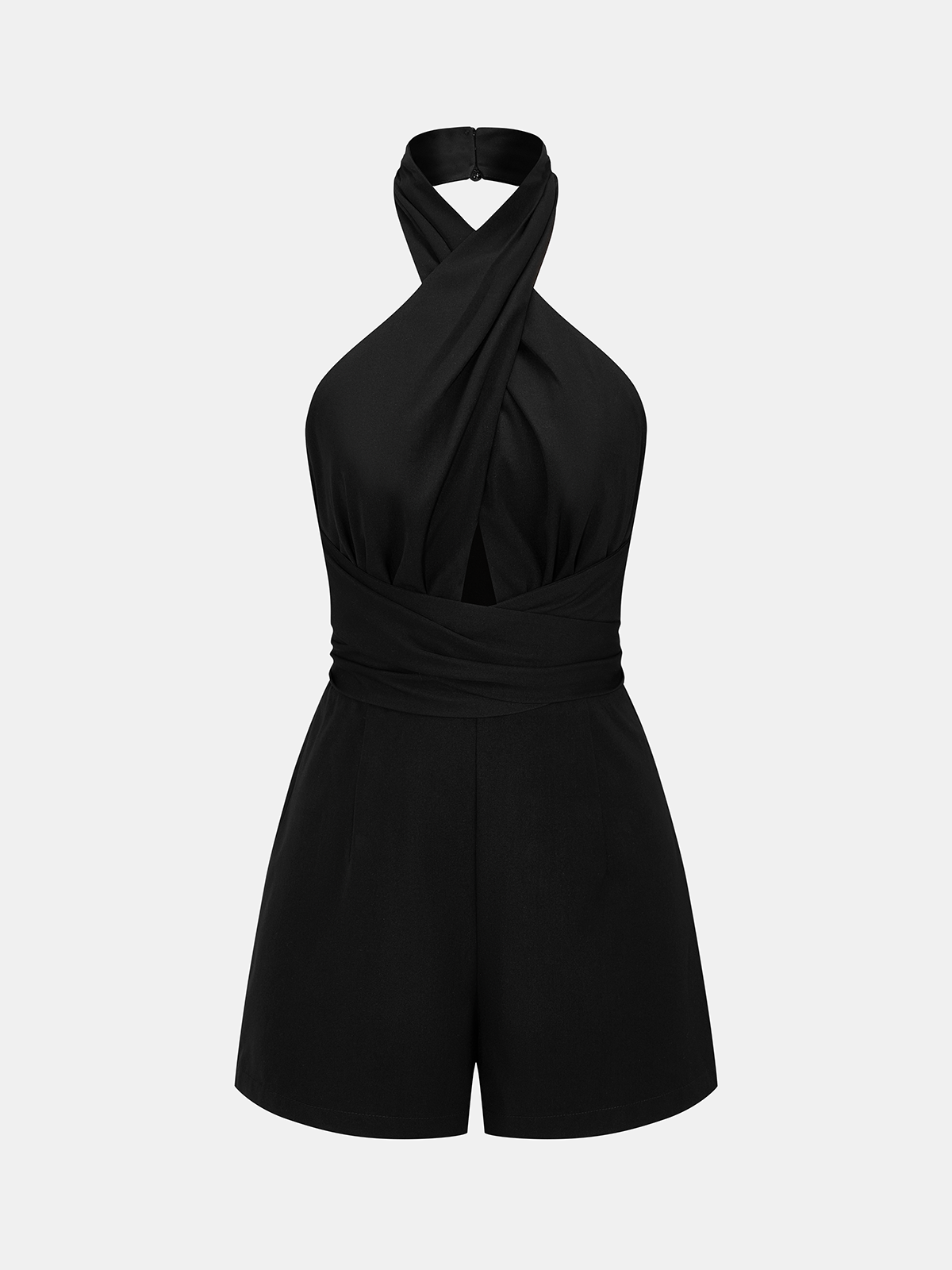 Tie-Back Cross Halter Neck Romper with Side Pockets for Women
